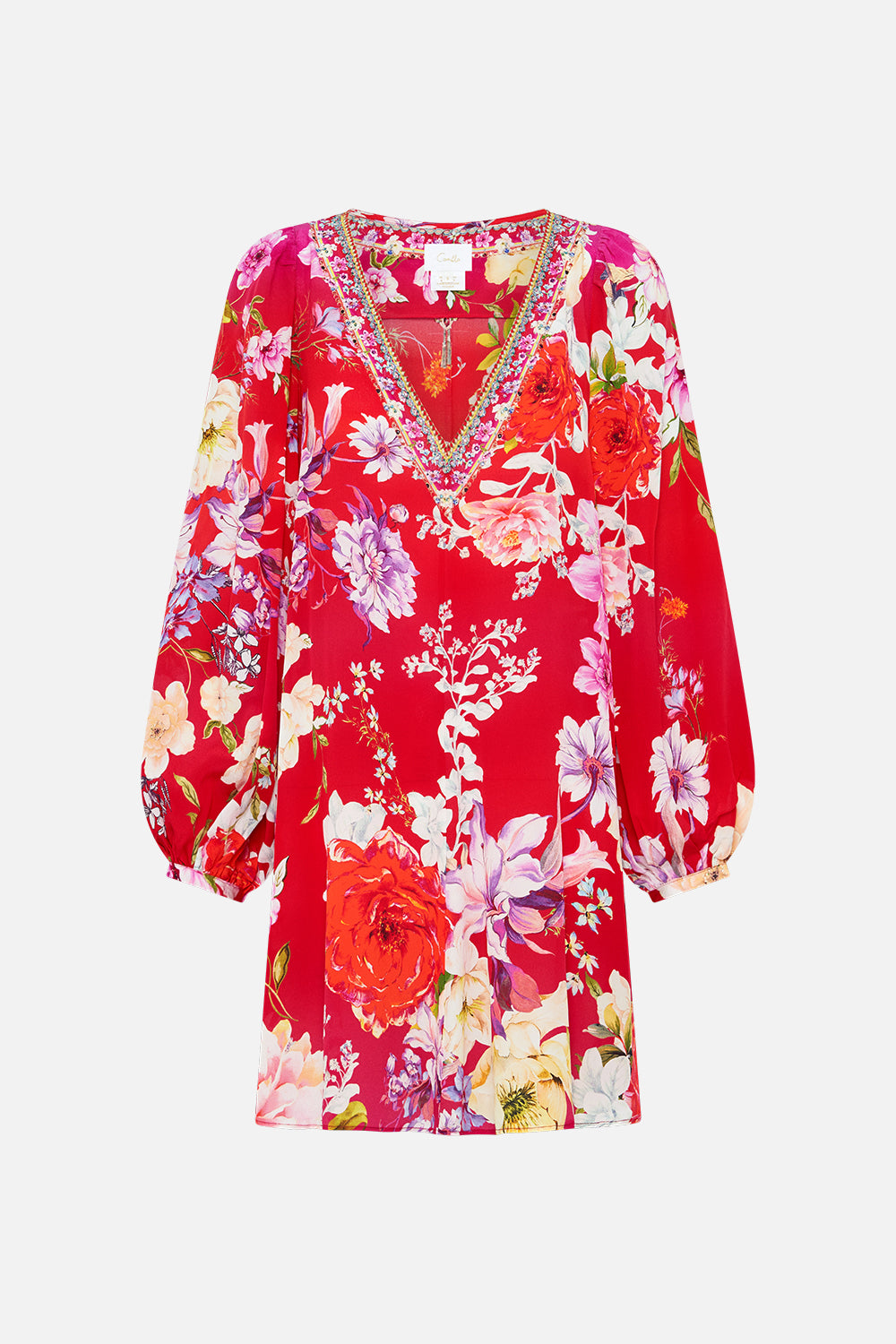 V NECK BLOUSON SLEEVE DRESS KISS AND TELL