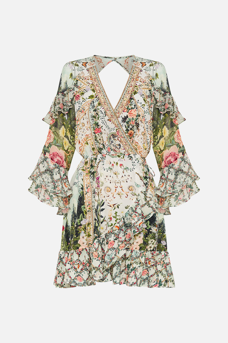 Camilladress Long Sleeves Print Wrap Mini Shirt Dress