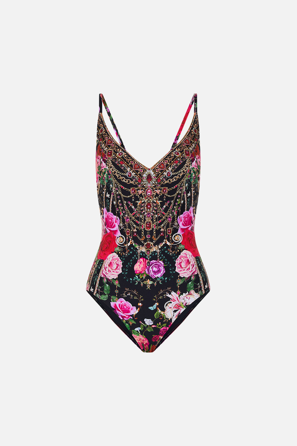 Product view of CAMILLA underwire one piece swimsuit in Reservation For Love print