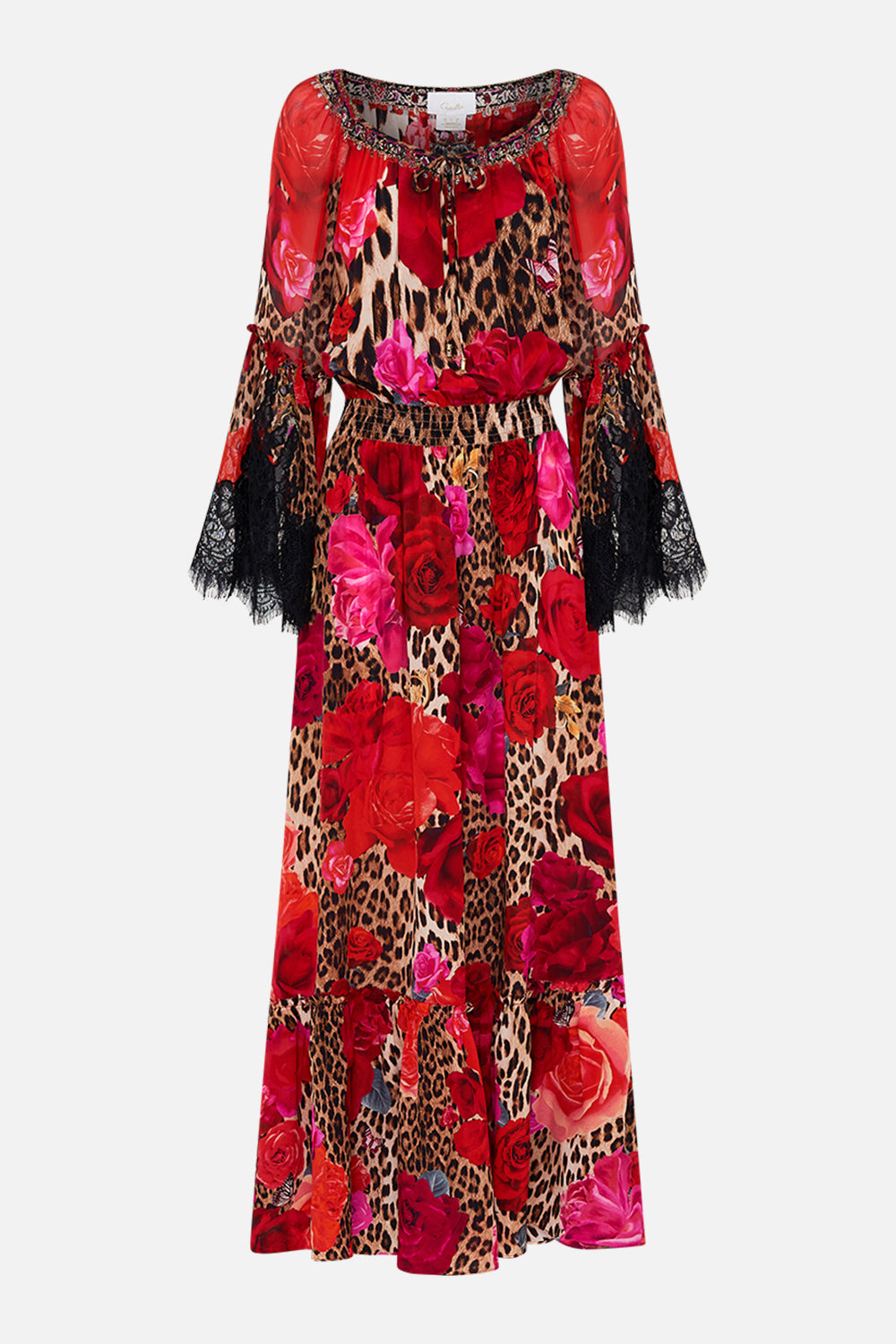 Product view of CAMILLA floral silk maxi drress in Heart Like A Wildflower print