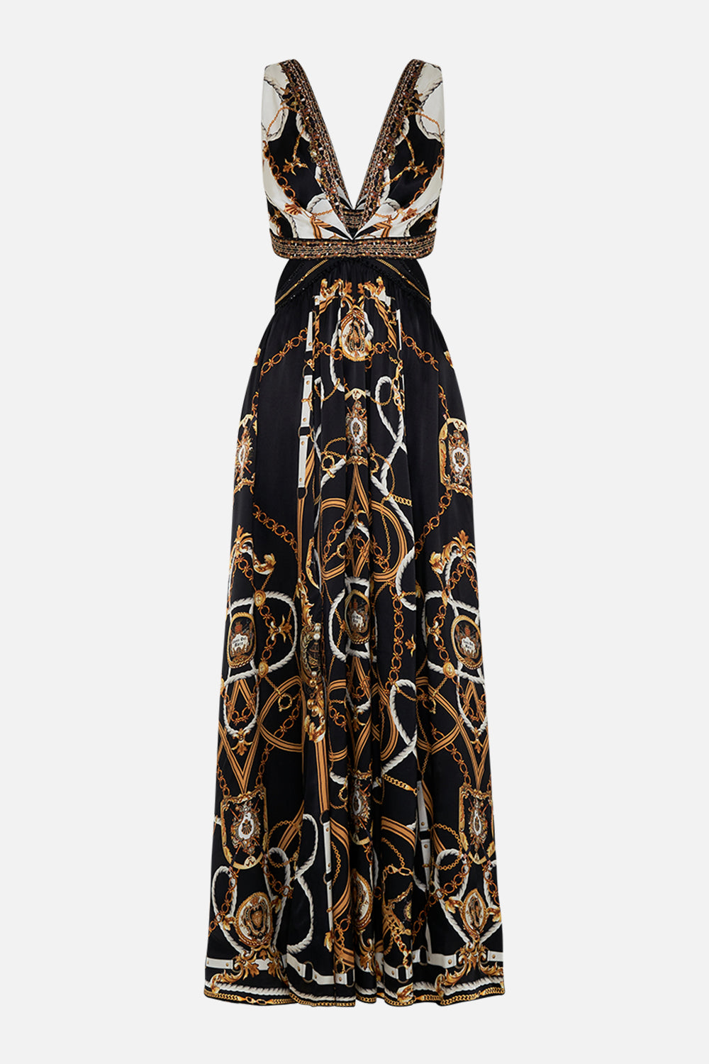 Product view of CAMILLA silk cut out dress in Coast To Coast print