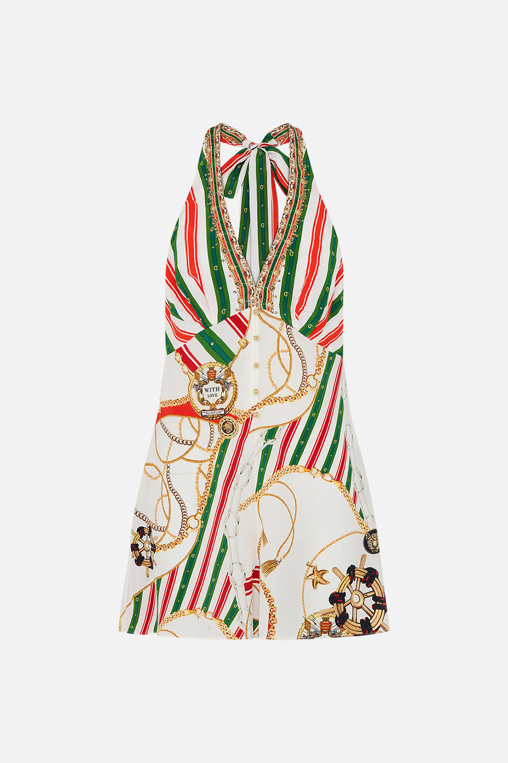 Product view of CAMILLA silk playsuit in Saluti Summertime print