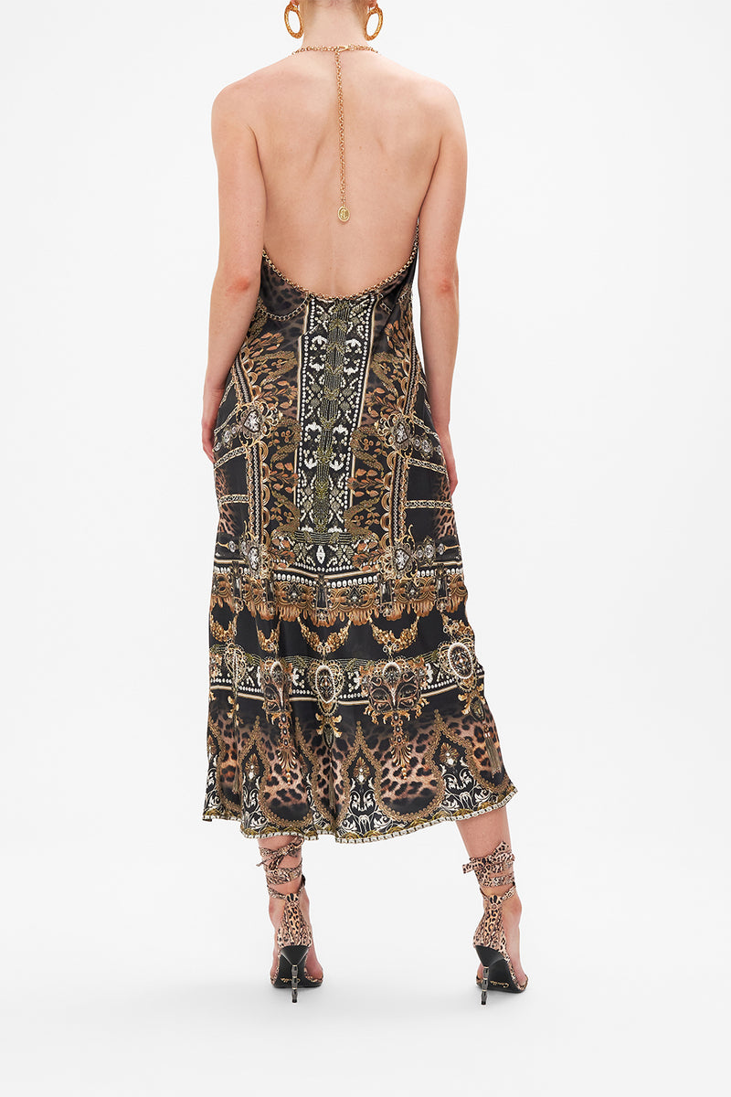CRYSTAL BIAS HALTER DRESS MASKED AT MOONLIGHT