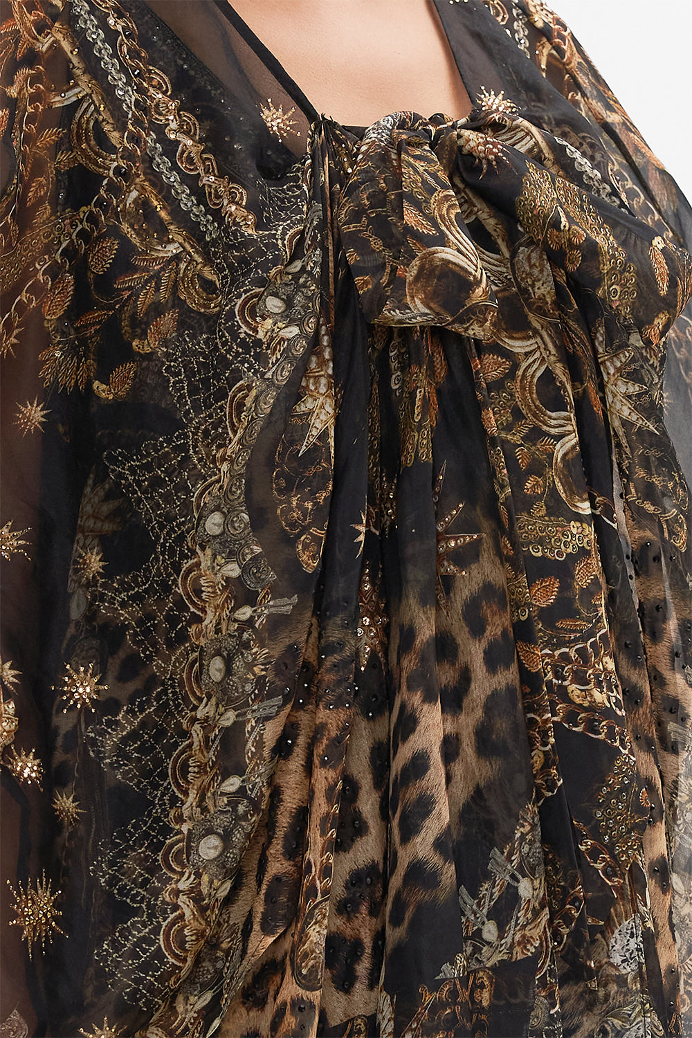 CAMILLA silk kimono layer black in Masked Moonlight print