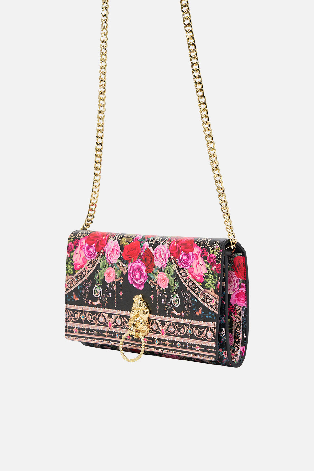 Product view of CAMILLA designer crossbody bag in Reservation For Love print
