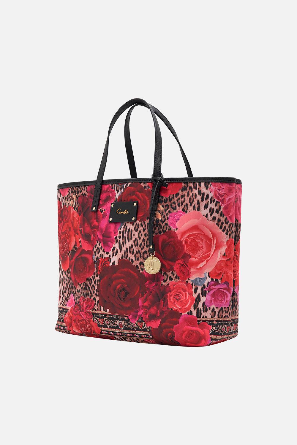 Product view of CAMILLA designer tote bag in Heart Like A Wildflower print