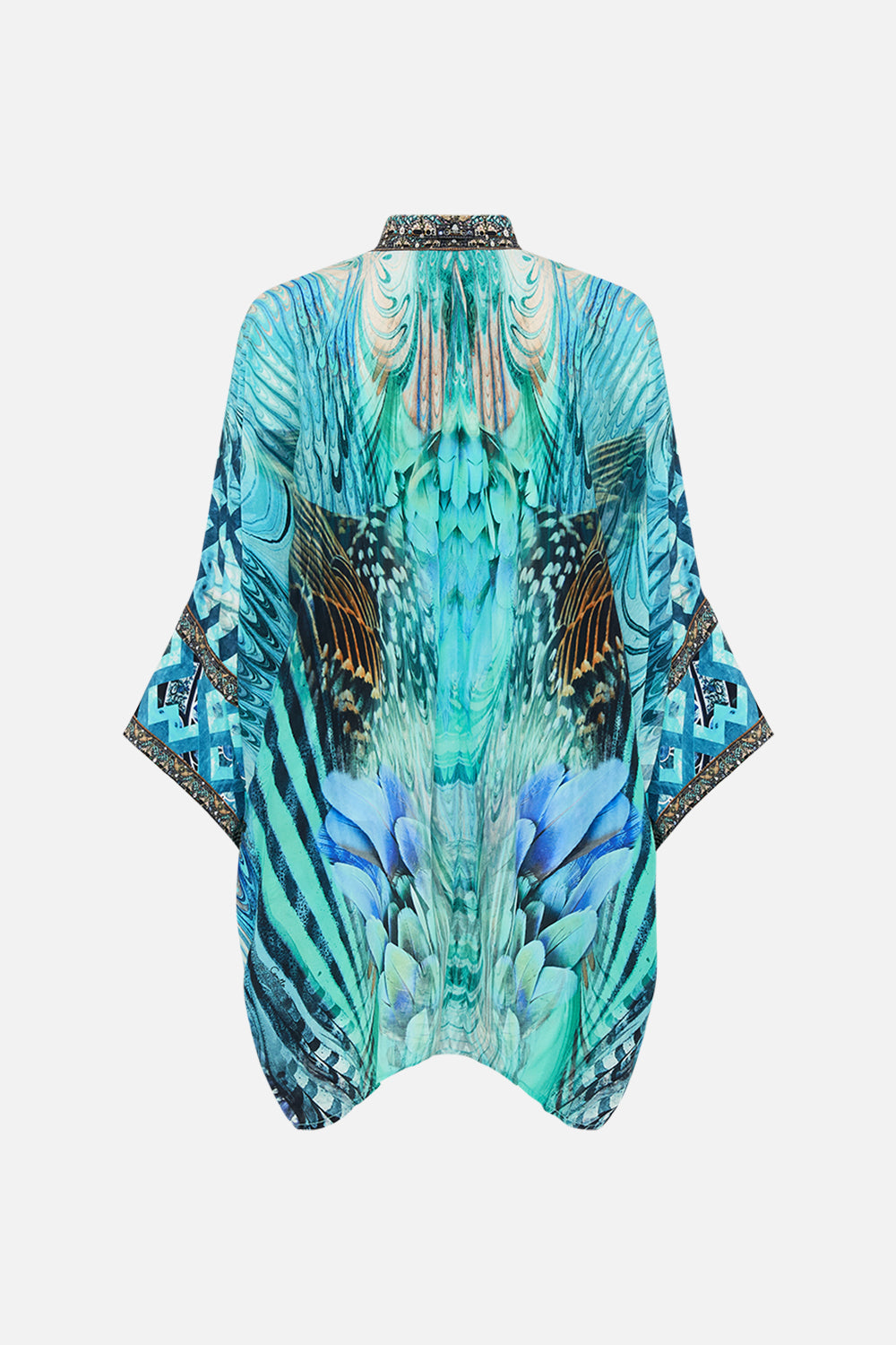Back product view of CAMILLA silk shirt in Azure Allure print
