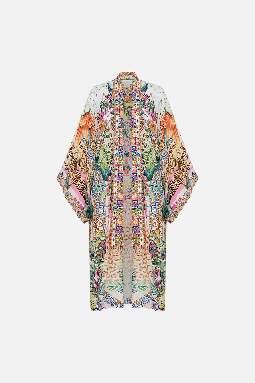 Product view CAMILLA floral silk kimono in Flowers of Neptune print