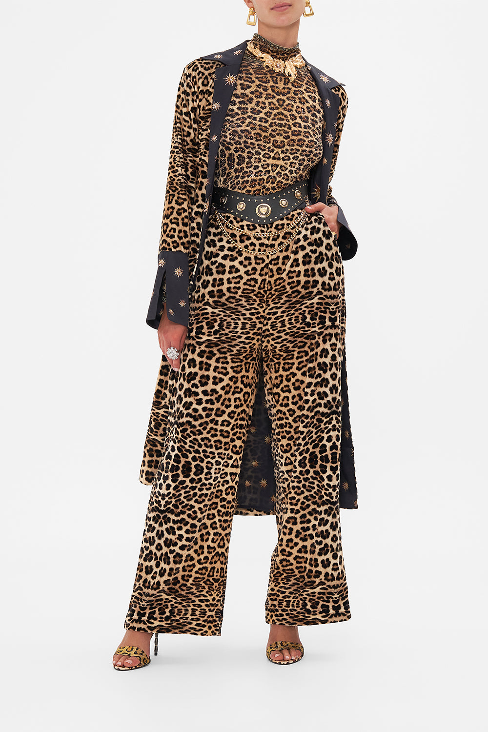 Crop view of model wearing CAMILLA jersey turtleneck print in Soul Of A Star Gazer print