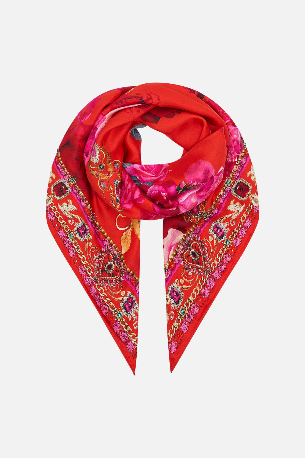 Product view of CAMILLA floral print silk scarf in Italian Rosa Print