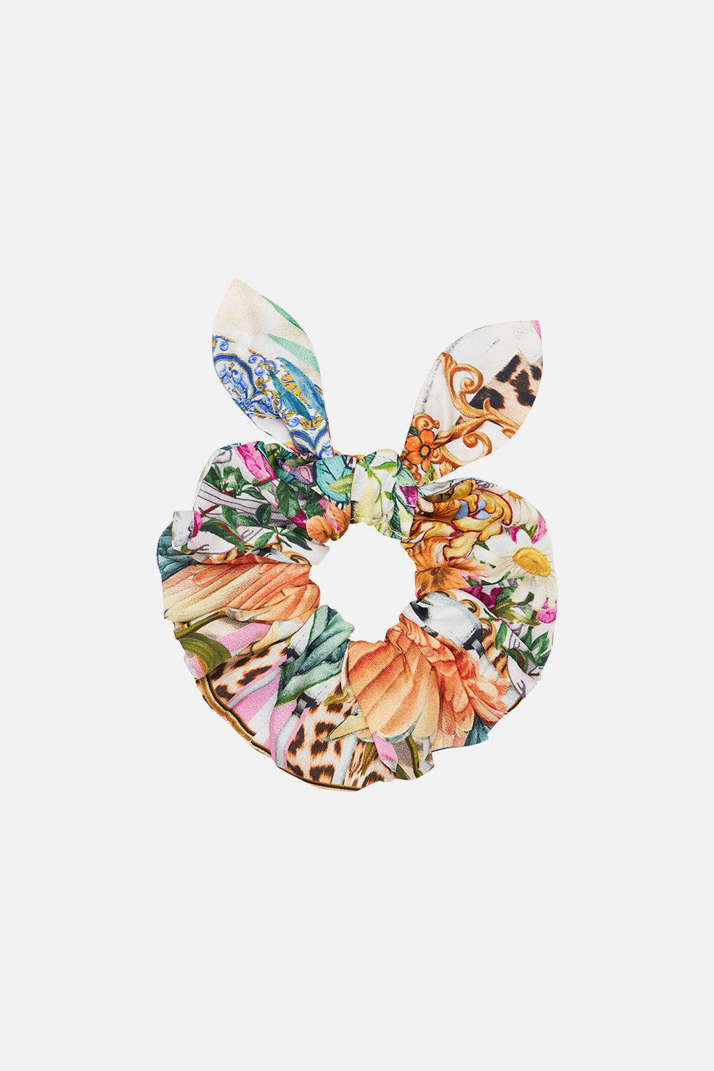 Product view of CAMILLA silk scrunchie in Flowers Of Neptune print