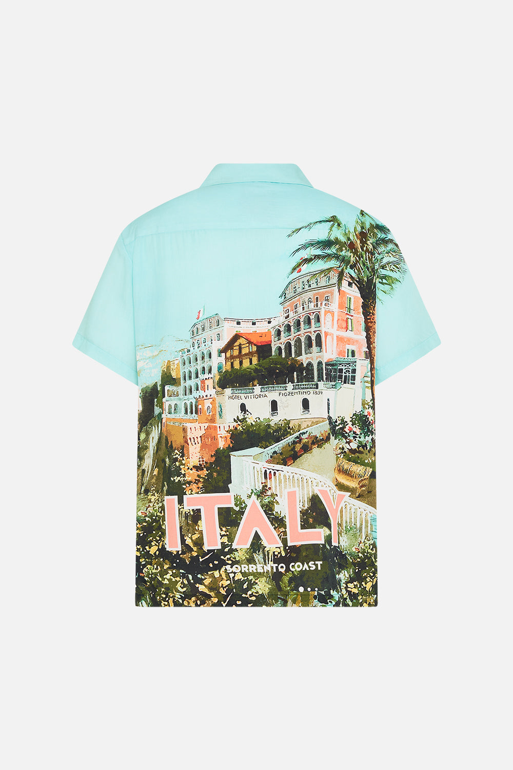 Hotel Franks By CAMILLA mens short sleeved camp collared shirt in From Sorrento With Love print