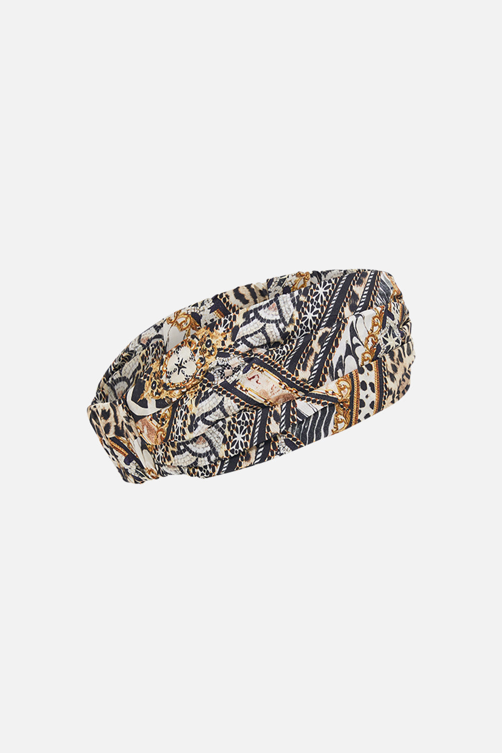 Detail view of CAMILLA animal print headband in Mosaic Muse