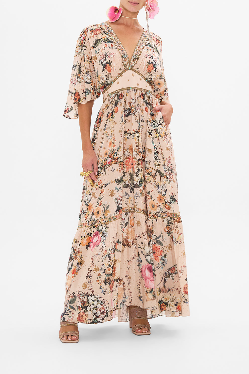 CAMILLA ruffle hem dress in Rose Garden Revolution print