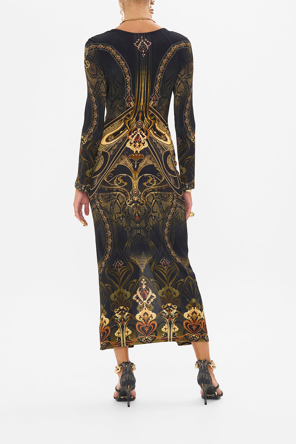 CAMILLA cut out jersey dress in Nouveau Noir print