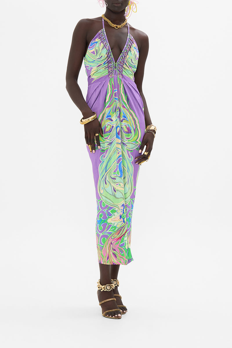 V NECK GATHERED JERSEY DRESS AMULETS AND ALCHEMY