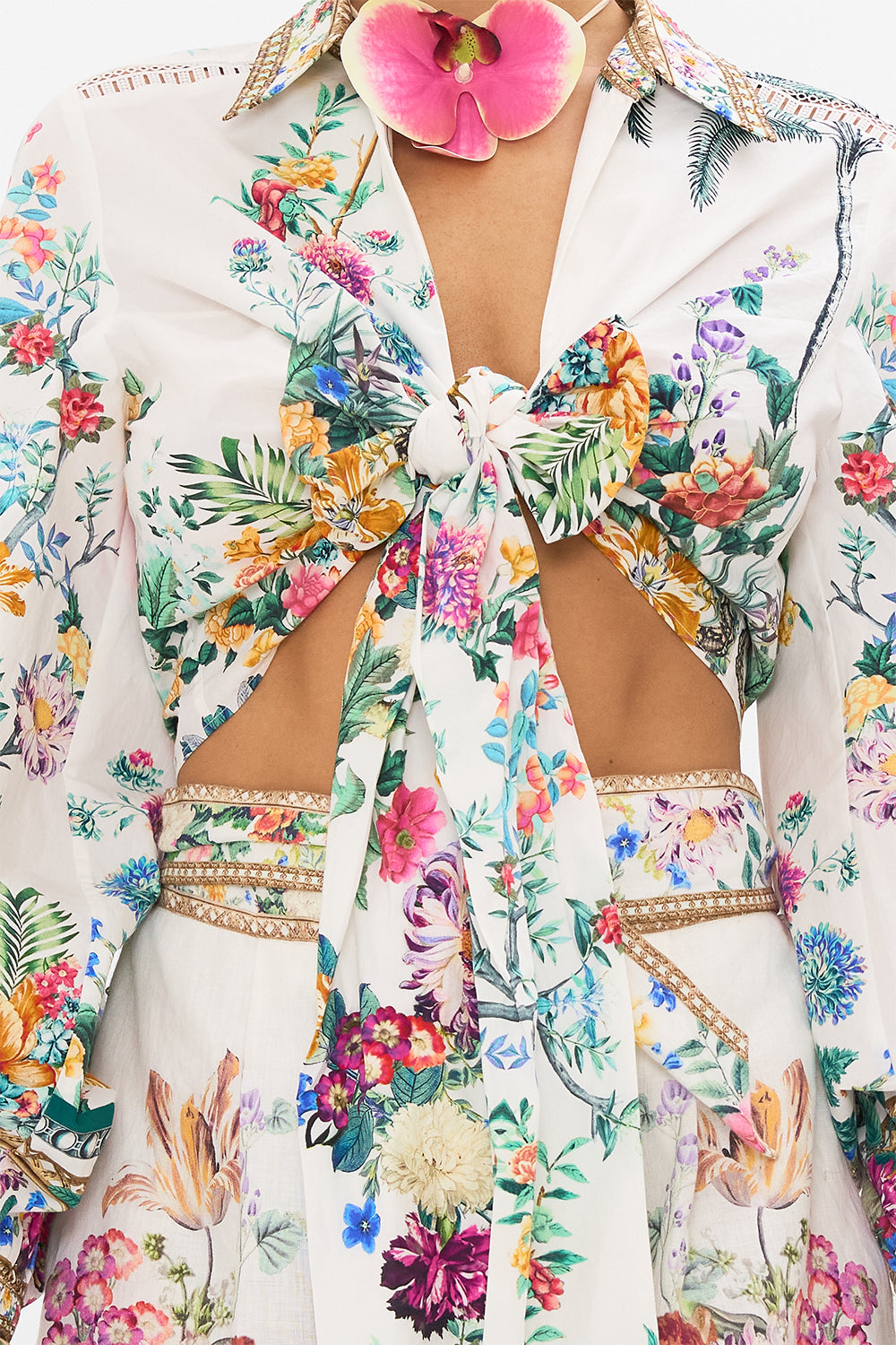 CAMILLA cropped shirt in Plumes and Parterres print