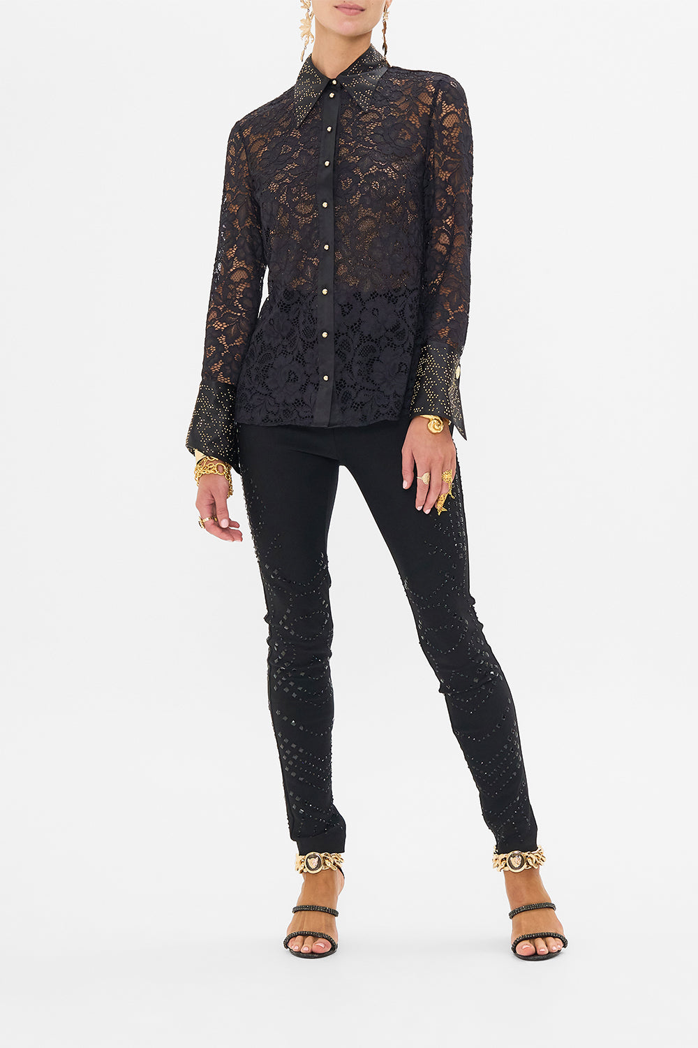 CAMILLA lace shirt in Nouveau Noir print