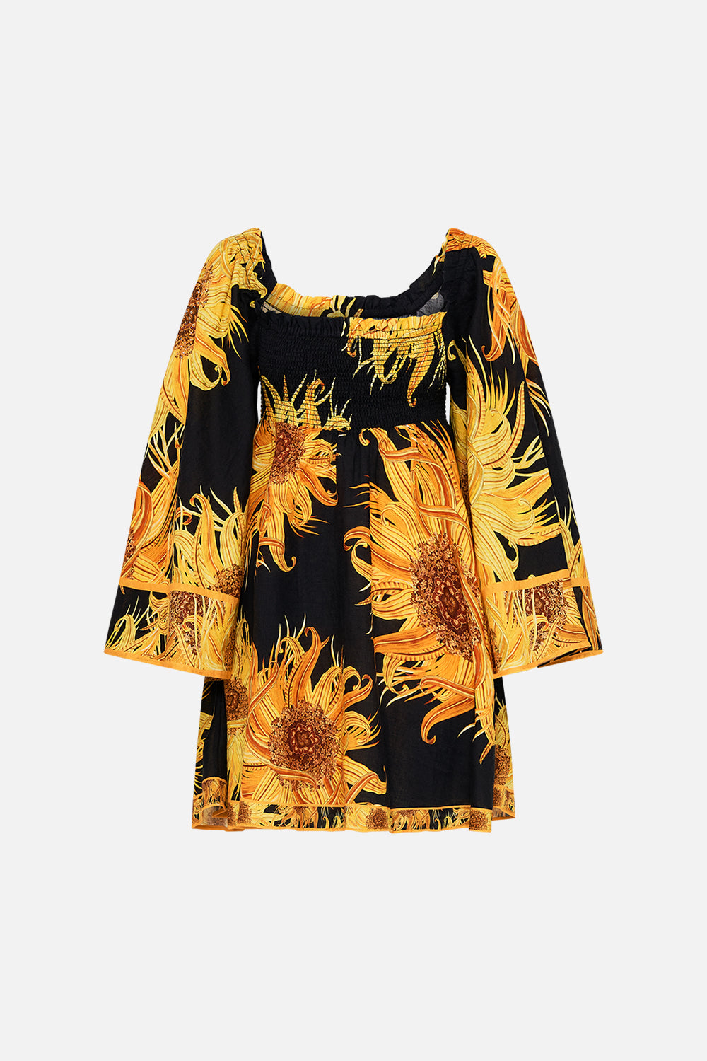 CAMILLA smocked mini dress in Make Me Your Masterpiece print