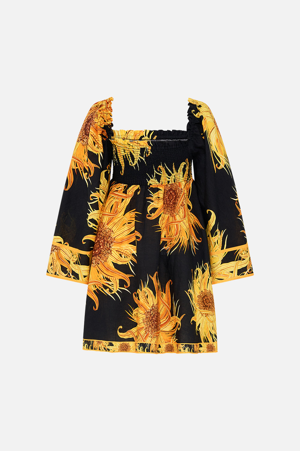 CAMILLA smocked mini dress in Make Me Your Masterpiece print