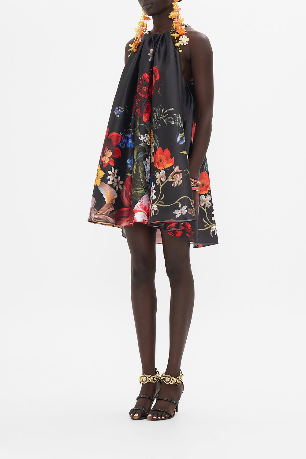 CAMILLA black floral print mini dress in A Still Life print