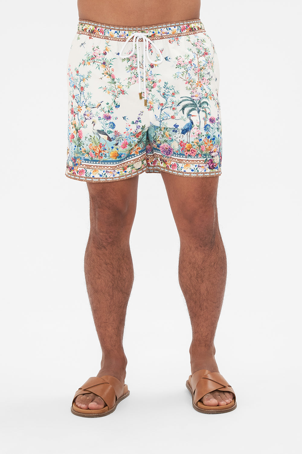 Hotel Franks By CAMILLA mens white floral print boardshorts in Plumes And Parterres print