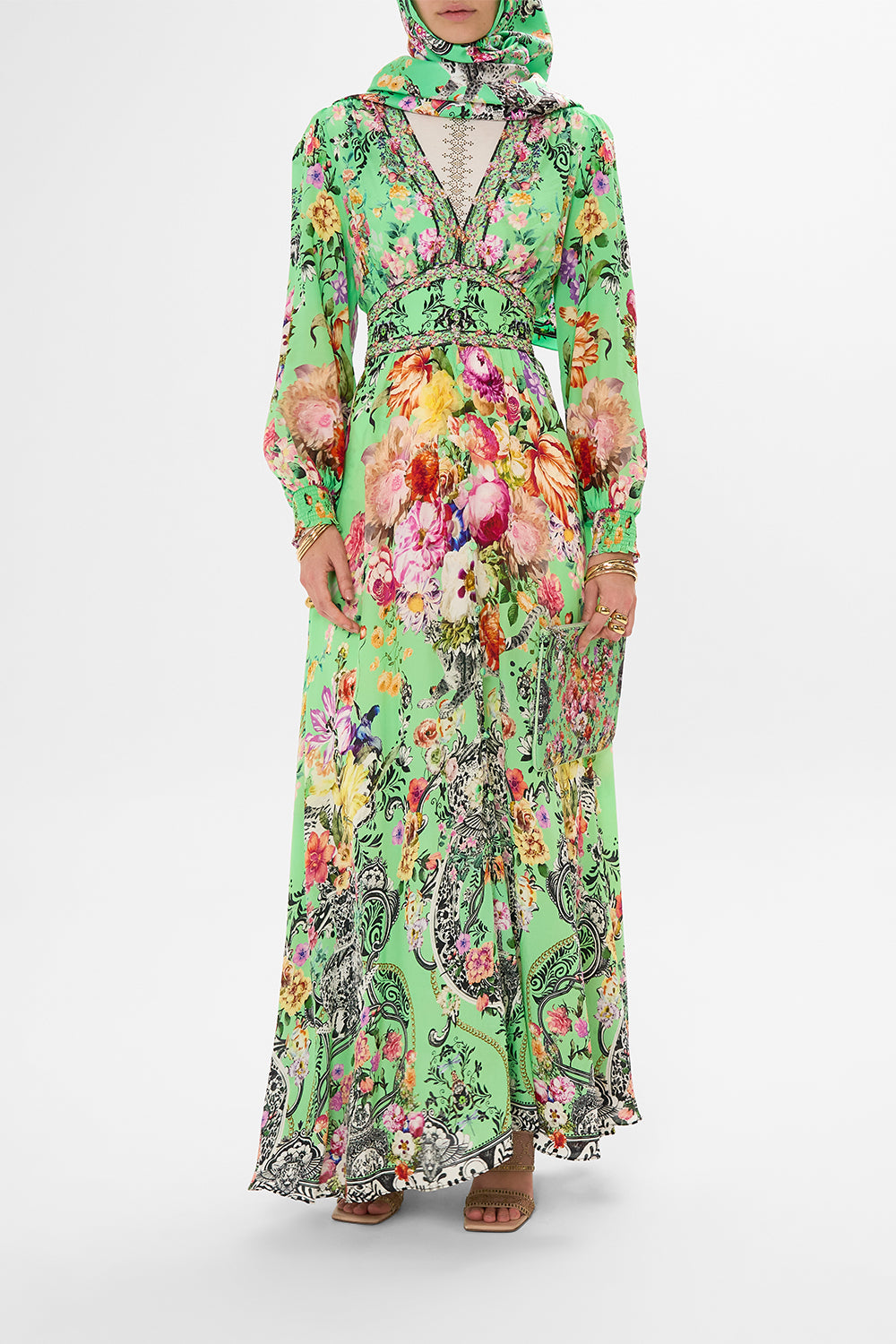 BUTTON DRESS WITH SHAPED WAISTBAND PORCELAIN DREAM