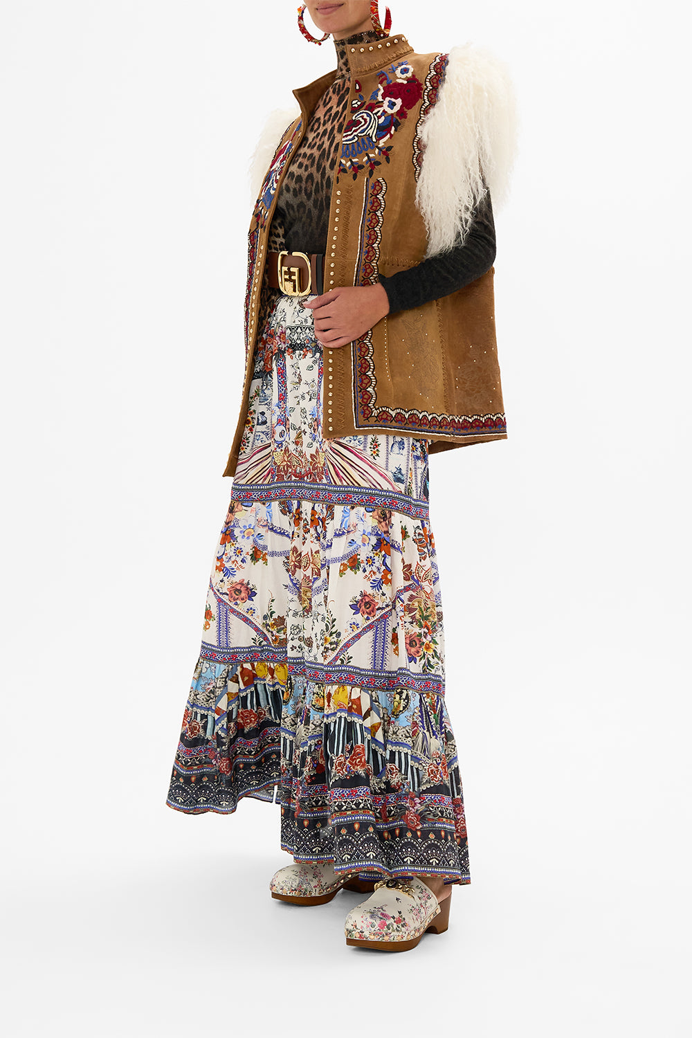 CAMILLA suede gilet in Volendam Dolls print