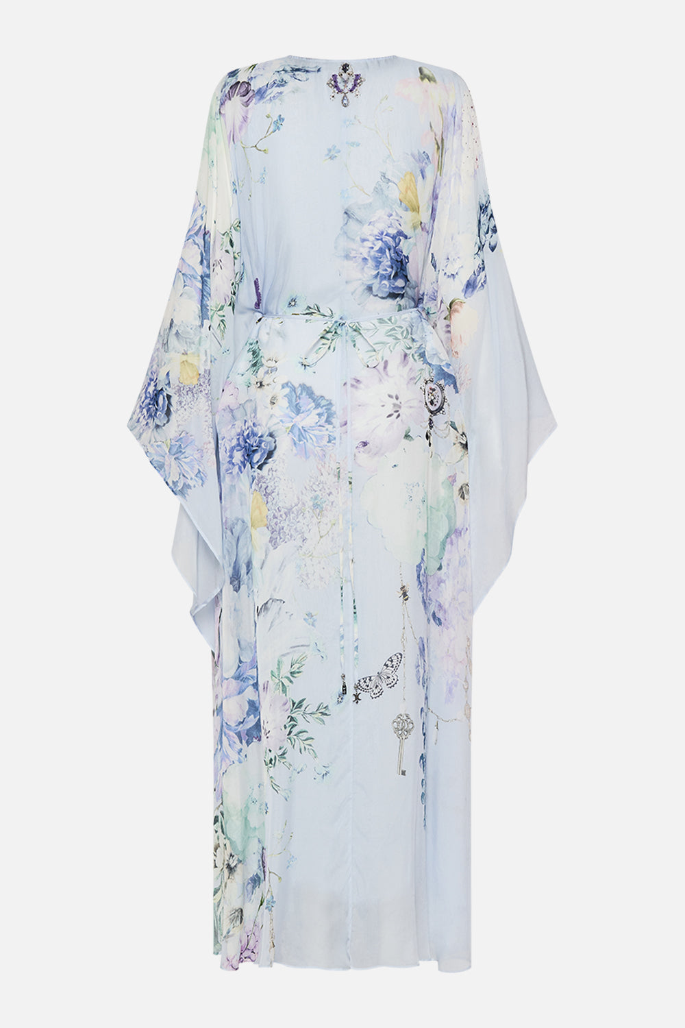 CAMILLA blue silk kaftan in Butterfloria print