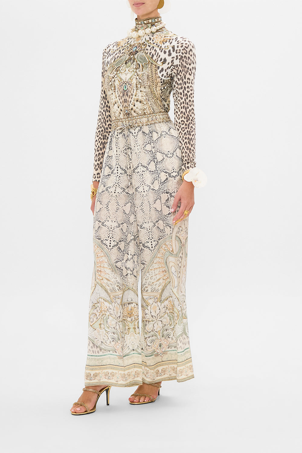 CAMILLA jersey turtleneck in Ivory Tower Tales print