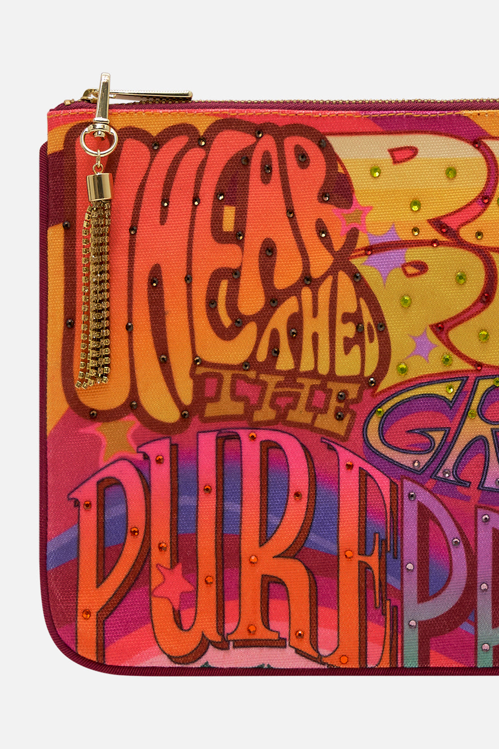 CAMILLA printed clutch bag in Pure Prism print