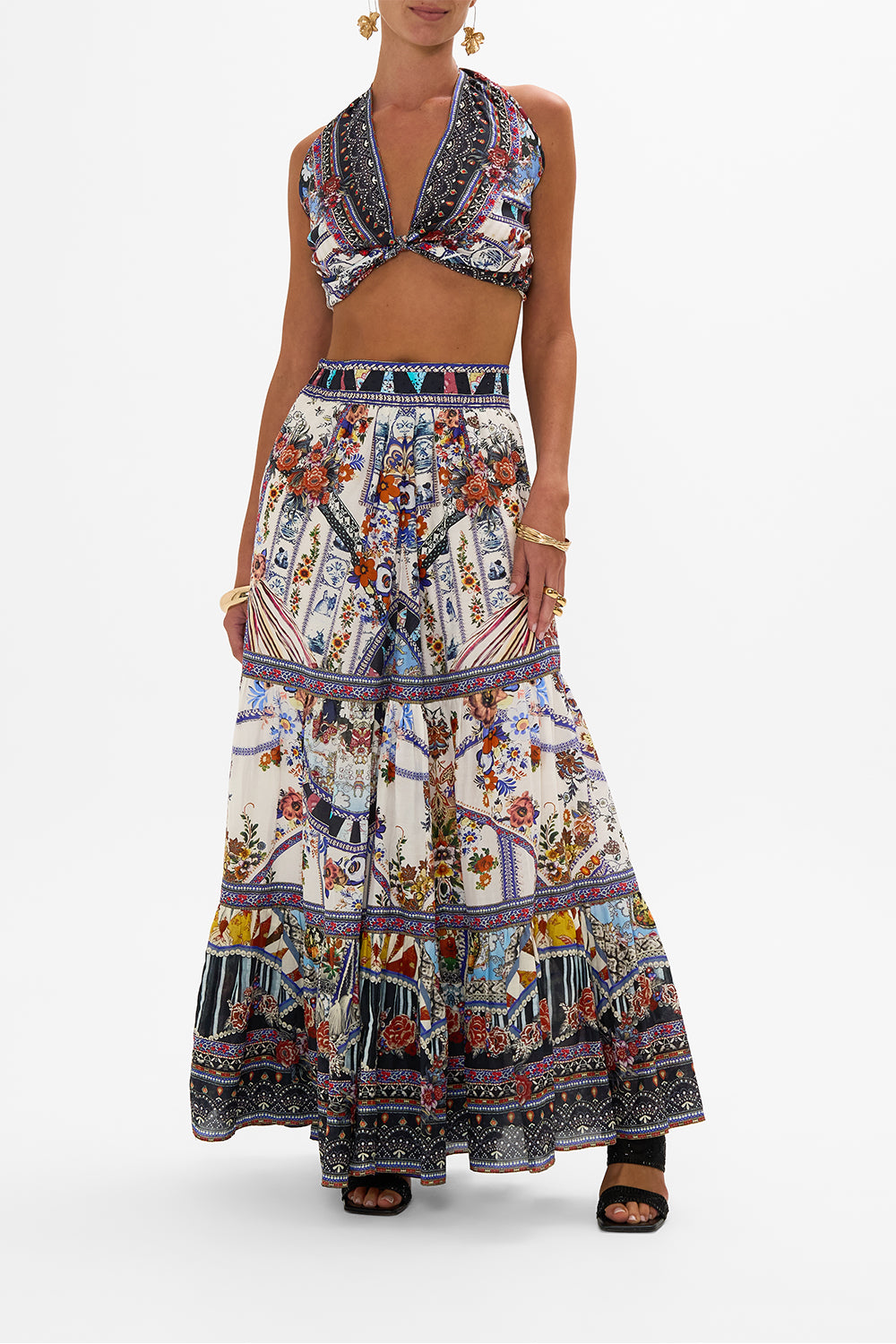 CAMILLA silk scarf in My Folk Art Heart print