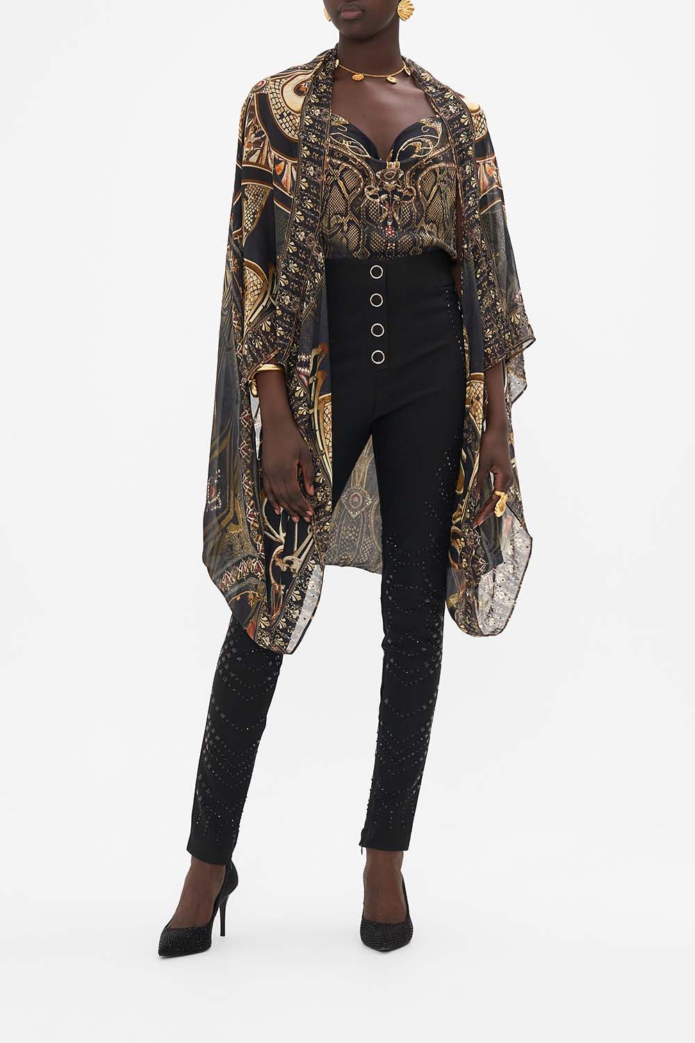 CAMLLA silk shrug in Nouveau Noir print