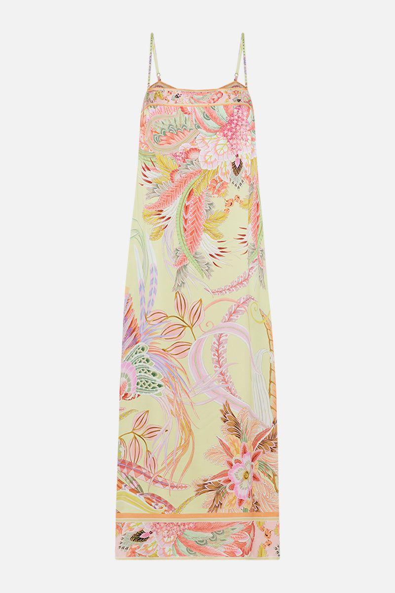 GATHERED KIMONO MINI DRESS WITH FEATHERS COSMIC TUSCAN