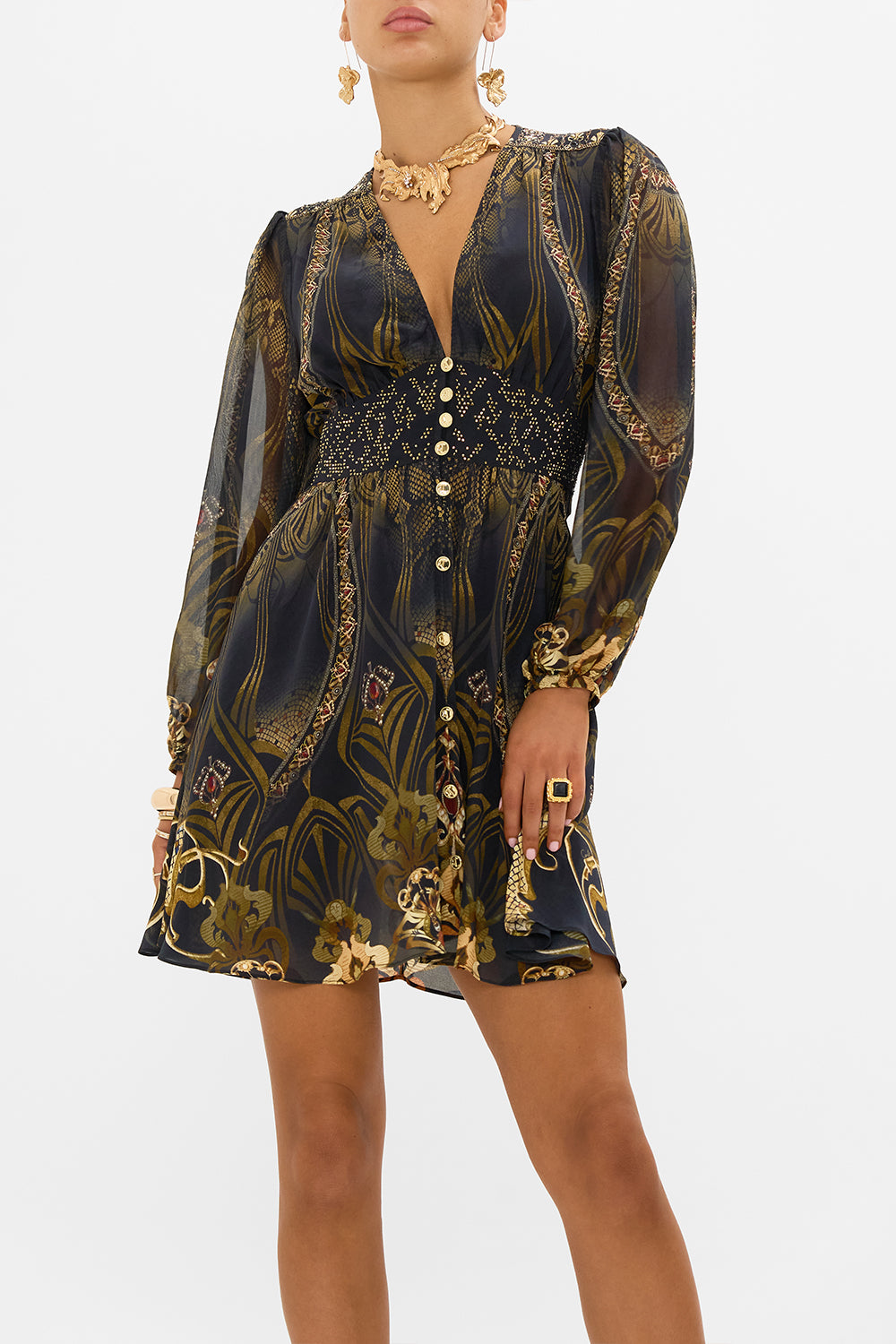CAMILLA mini dress in Nouveau Noir print