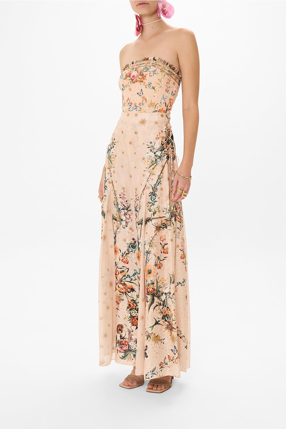 CAMILLA beandeau bodysuit in Rose Garden Revolution print