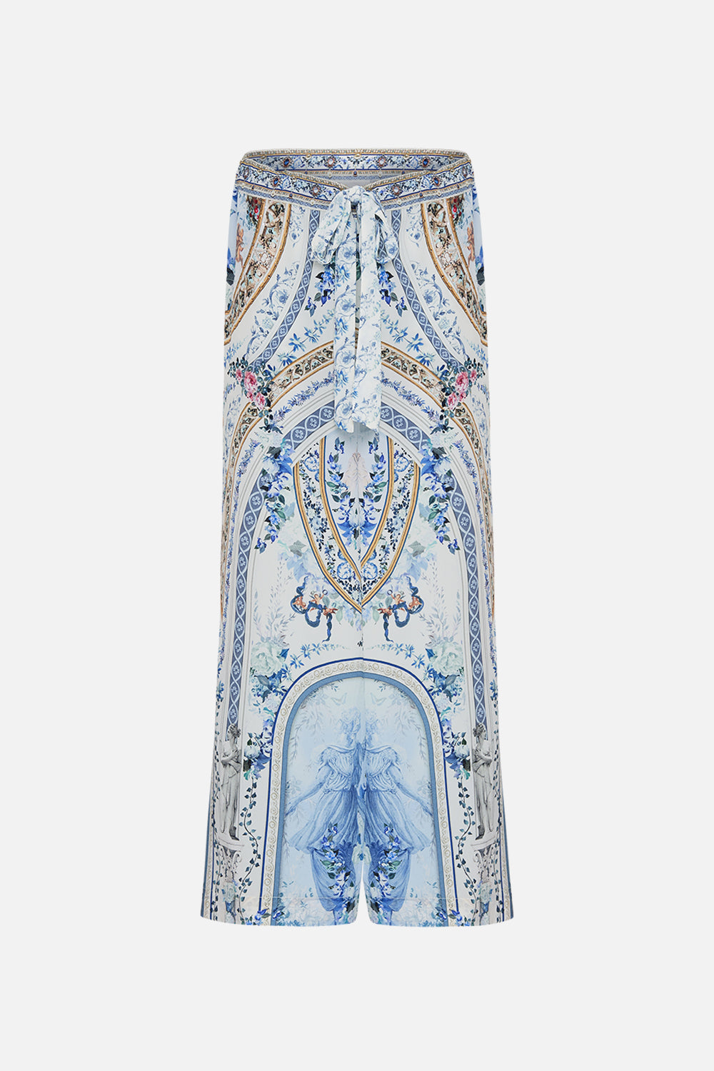 Product view of CAMILLA blue silk pants in Season Of The Siren print