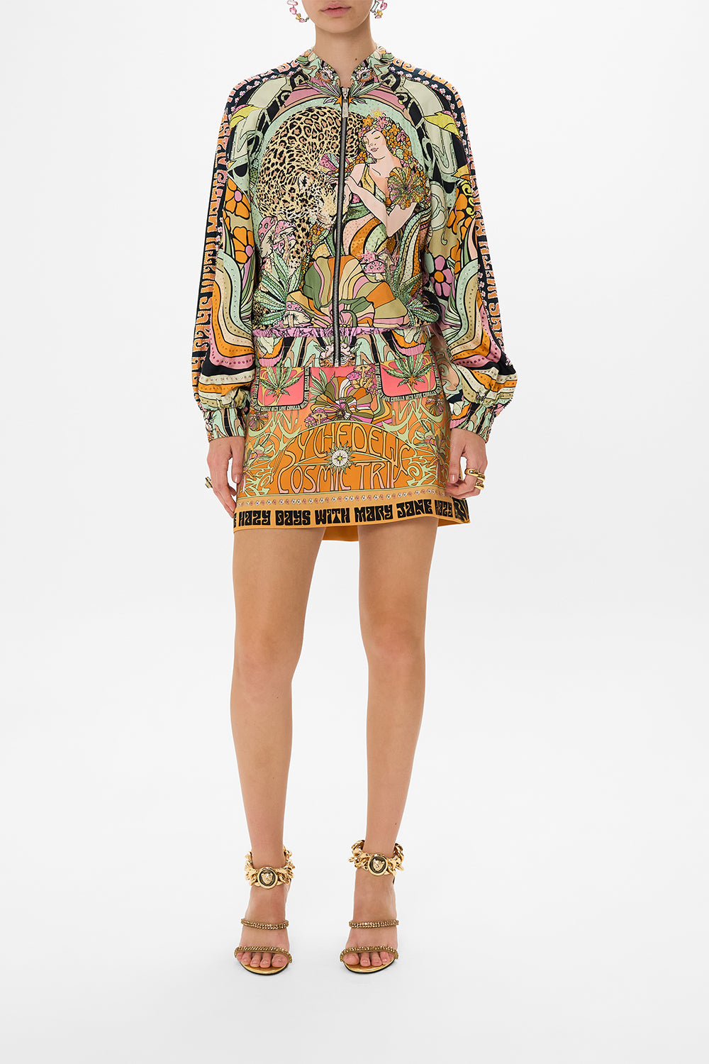 CAMILLA silk bomber in Day Trippin print