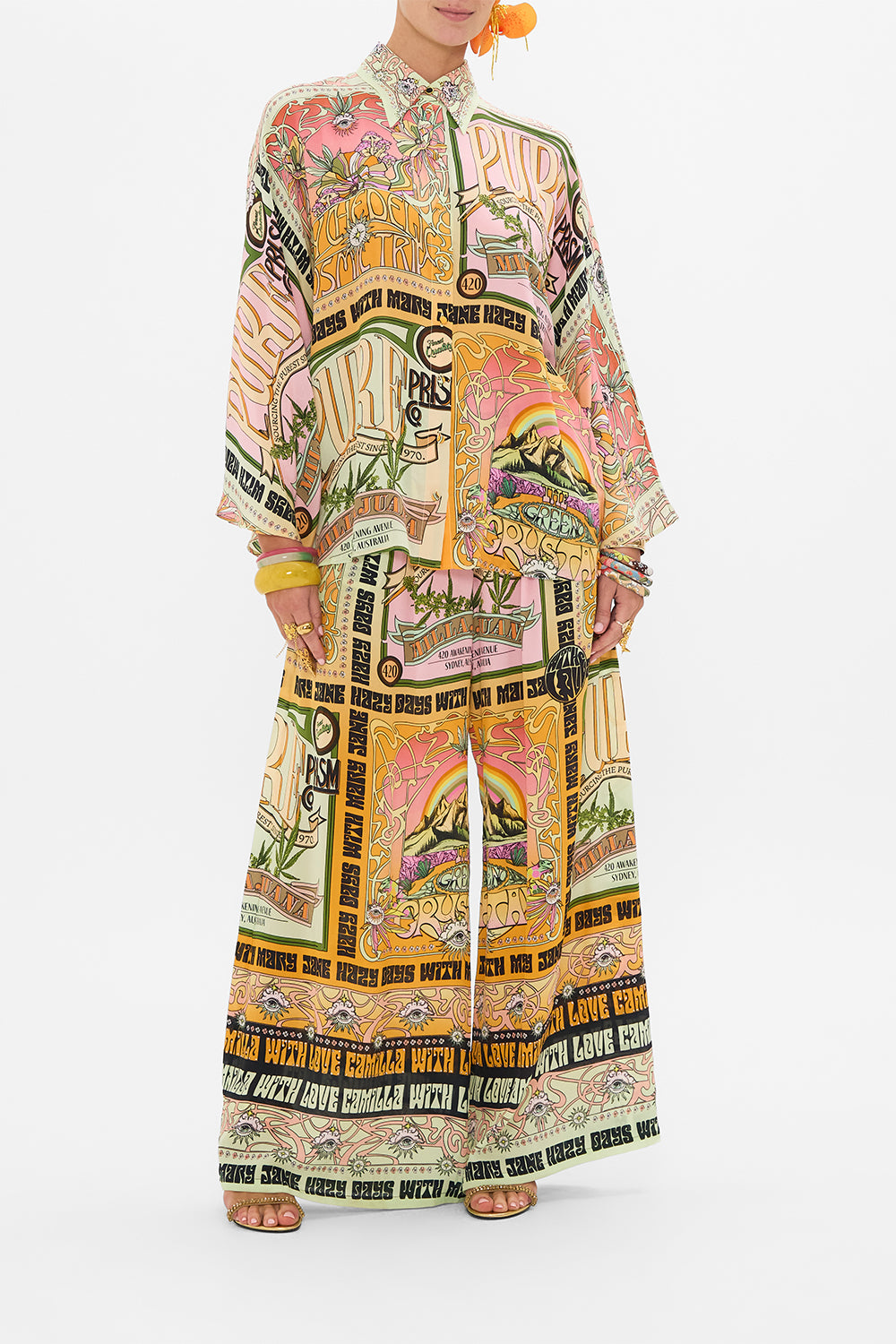 CAMILLA sillk blouse in Lets Chase Rainbows print