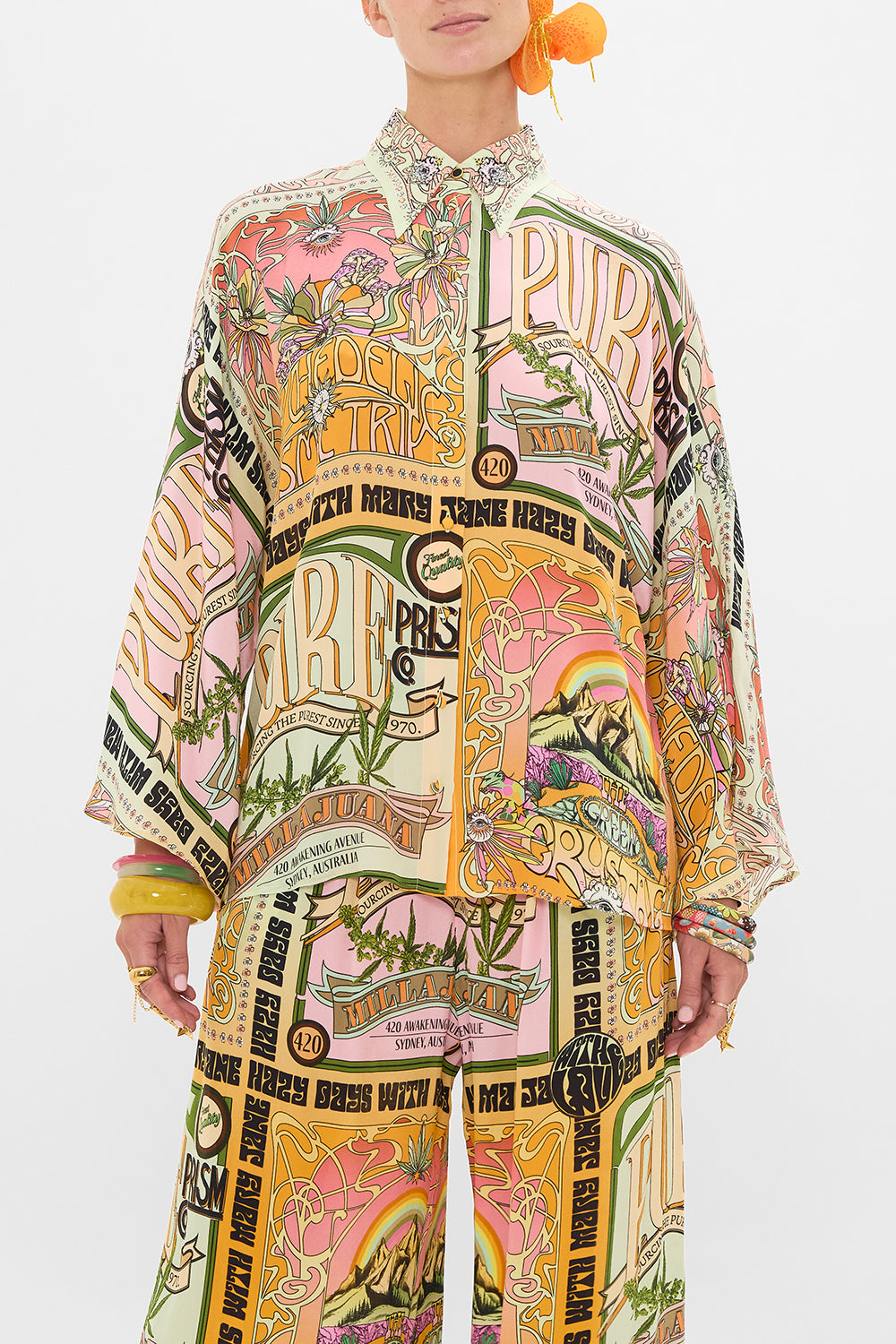 CAMILLA sillk blouse in Lets Chase Rainbows print