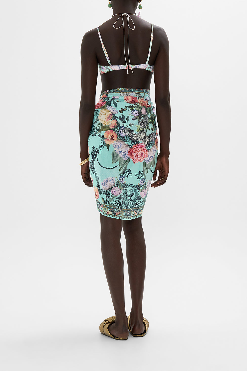 CAMILLA floral short tassel sarong in Petal Promise Land