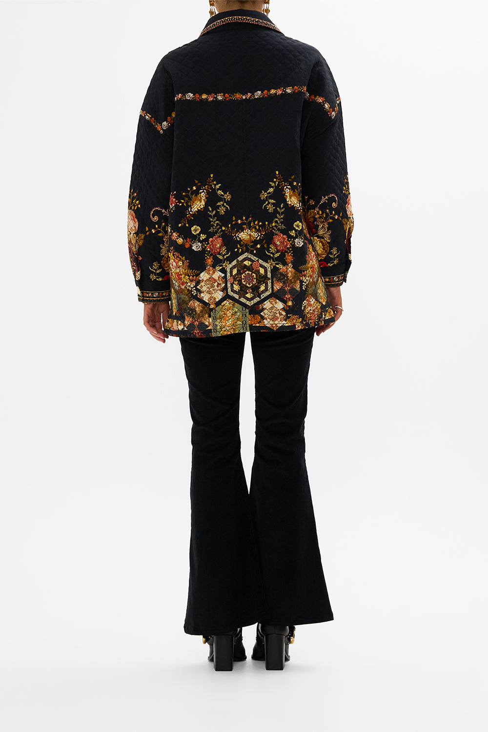 CAMILLA Floral Quilted Shacket in Stitched In Time print.