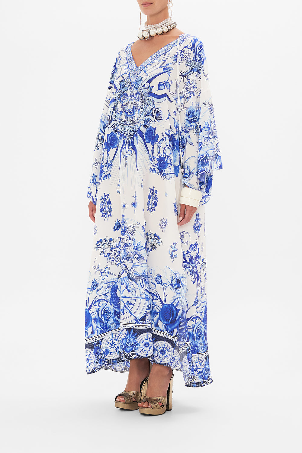 V NECK KAFTAN WITH TIES IMMORTAL INK