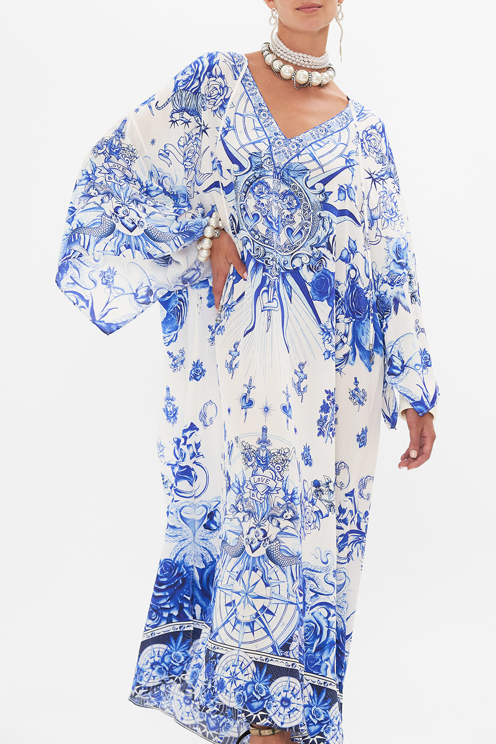 V NECK KAFTAN WITH TIES IMMORTAL INK