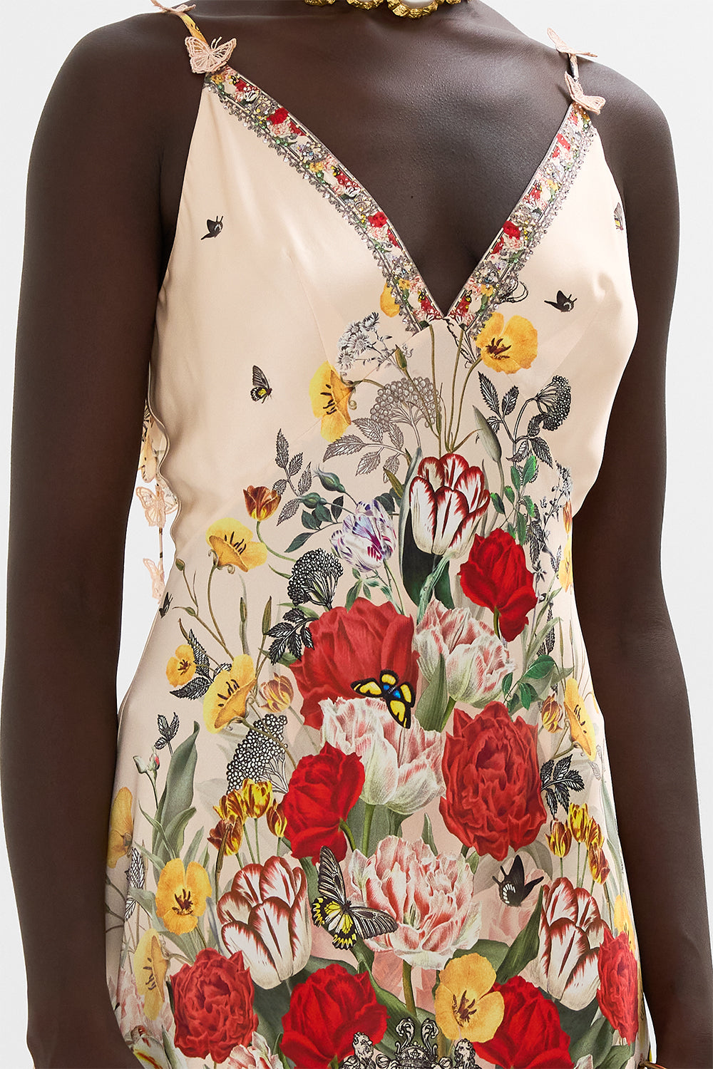 CAMILLA multi V-Neck Bias Slip Dress with Back Frill in Etched into Eternity