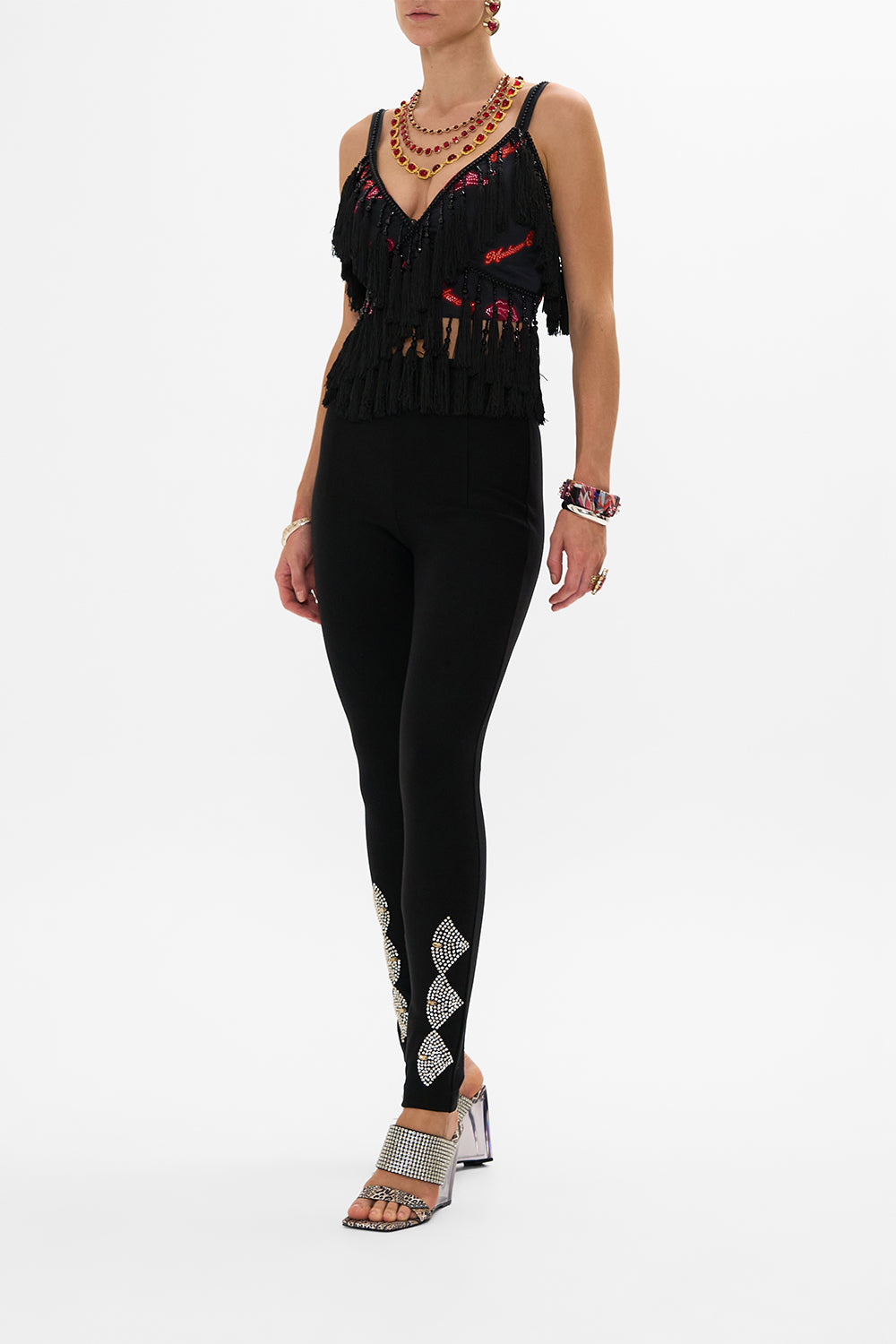 CAMILLA Black Seam Detail Bralette with Tassels in Electric Loveland