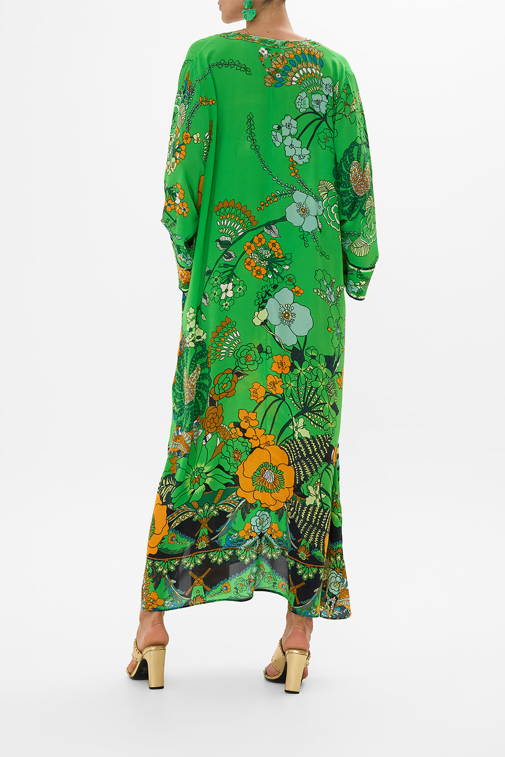 CAMILLA Green Pocket Kaftan with Zip in Good Vibes Generation print