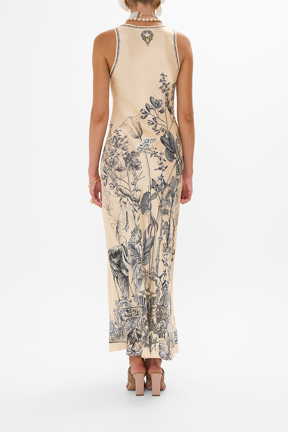 CAMILLA multi silk bias tank dress in Etched Into Eternity print