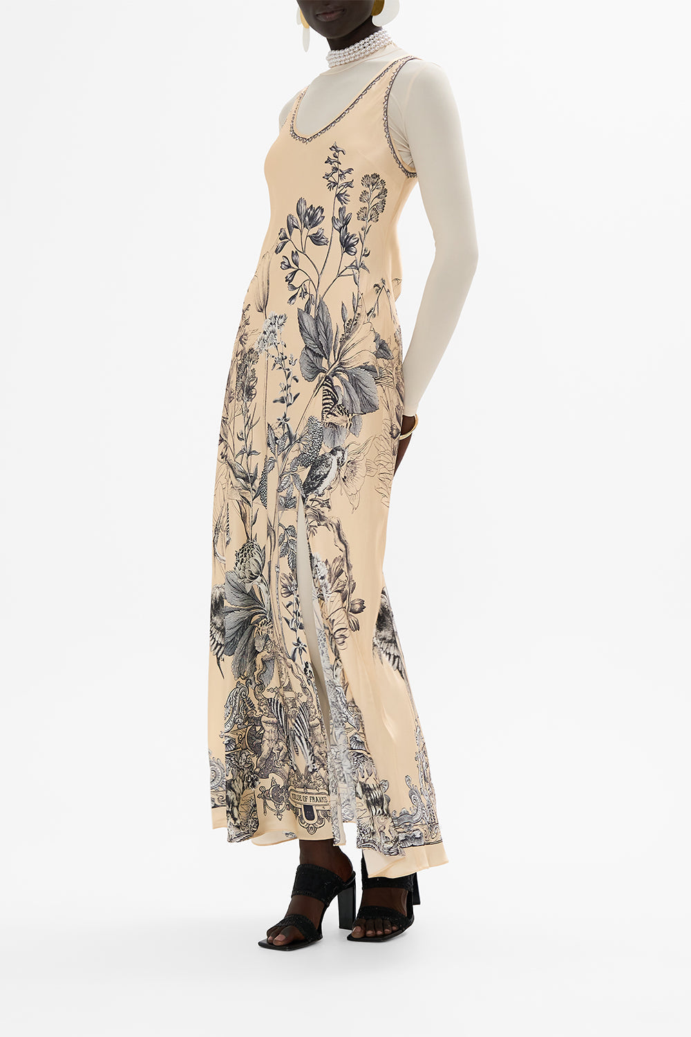 CAMILLA multi silk bias tank dress in Etched Into Eternity print