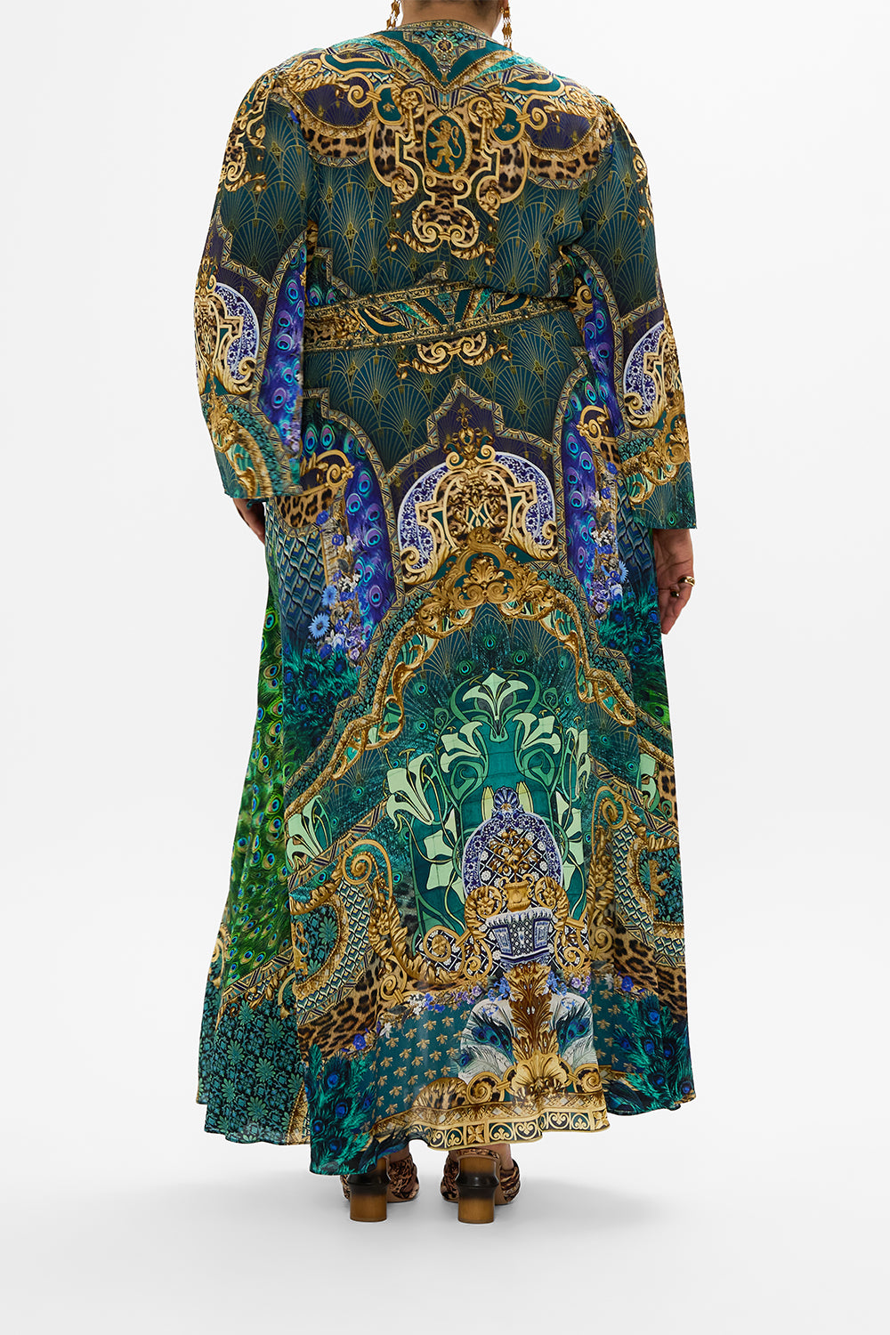 KIMONO SLEEVE DRESS WITH SHIRRING DETAIL FAN DANCE